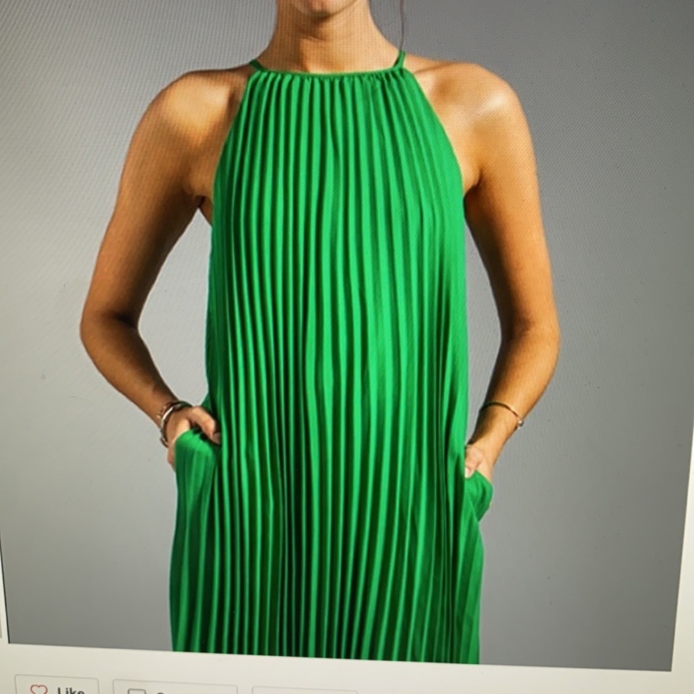 Line & Dot pleated  green maxi dress.